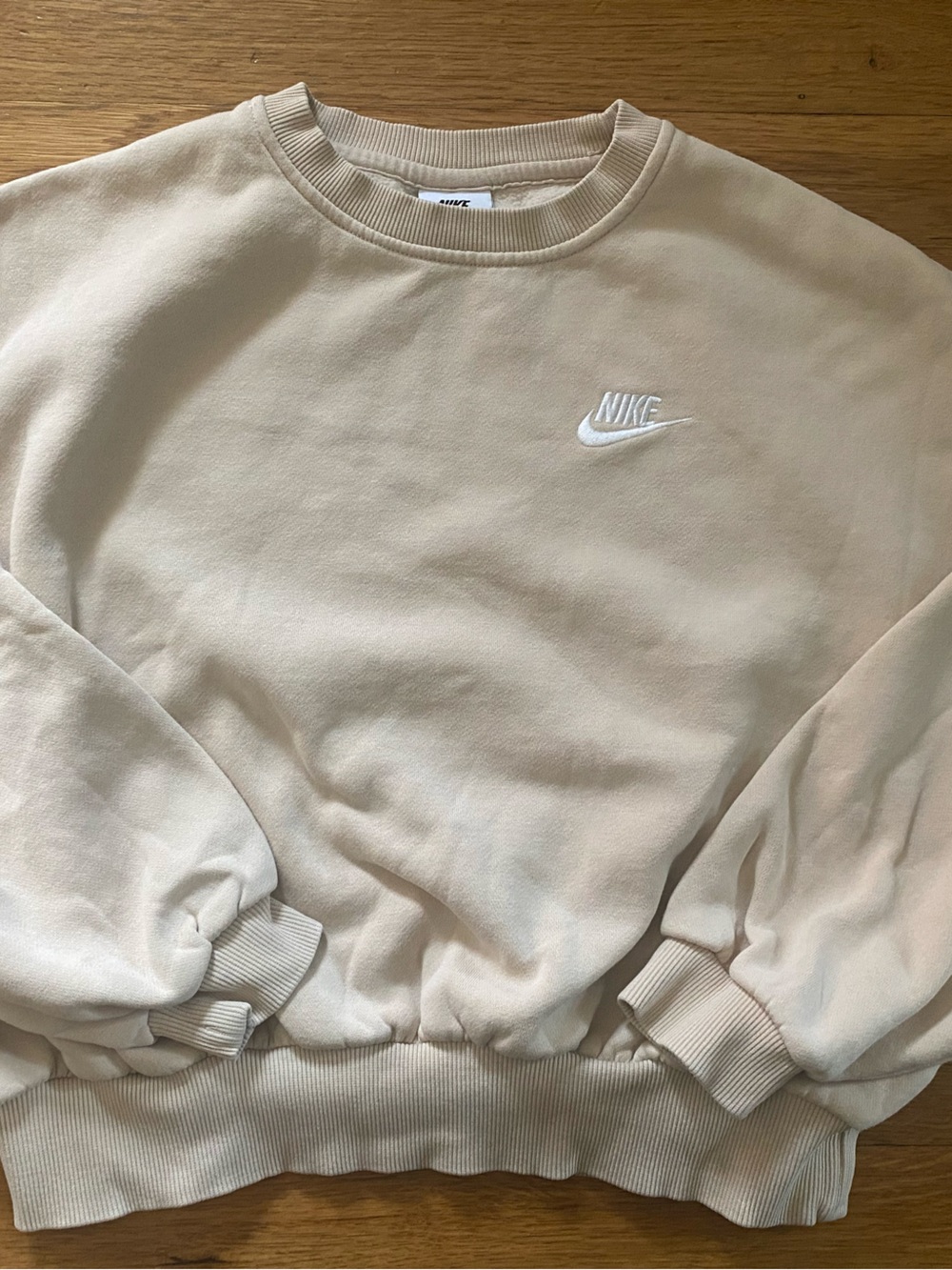 Nike Cream/Tan Crewneck Crop style Sweatshirt with White Embroidered Swoosh